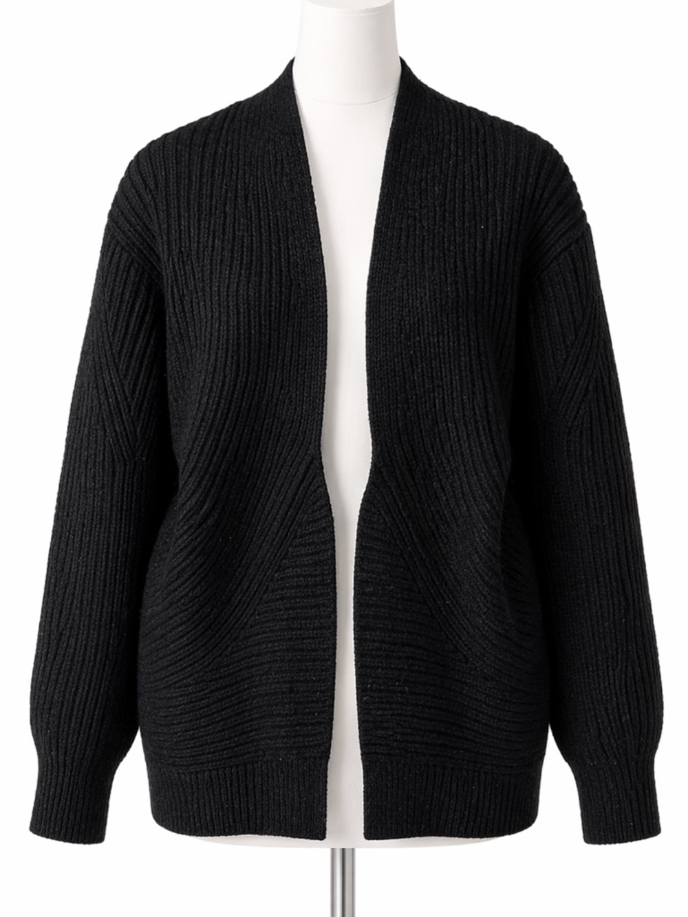 Wilfred Black Ribbed Open-Front Cardigan